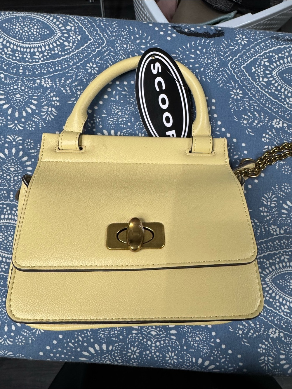 SCOOP Petite Yellow Leather Top-Handle Satchel with Gold Turnlock